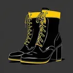 utilitarian black boots with a modest heel and yellow accents image